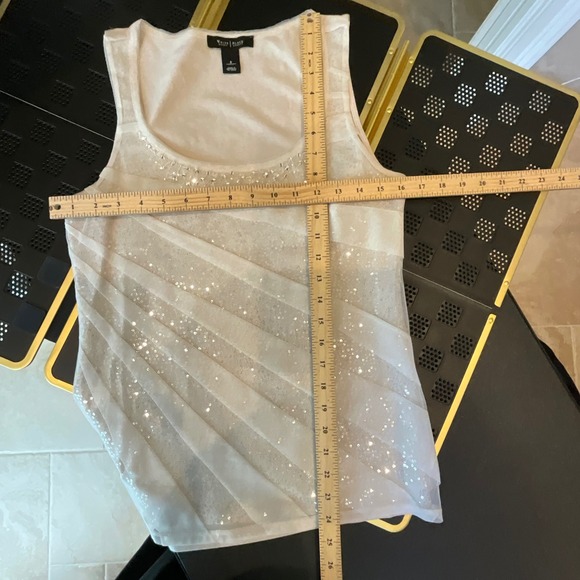White House Black Market Sequin Mesh Tank Top White Small Scoop Neck Sleeveless - Picture 8 of 9